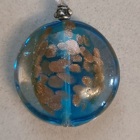 Blue Glass Pendant with Bronze Sparkle Detailing - Picture 2 of 6